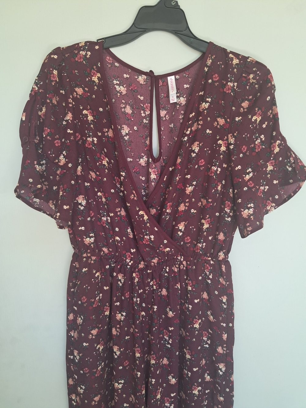 Xhilaration Burgundy Summer Floral Wrap Romper